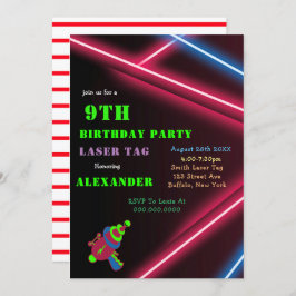 9e Neon Birthday Laser Label Party-uitnodigingen