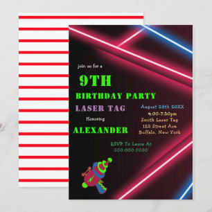 9e Neon Birthday Laser Label Party-uitnodigingen