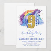 9e Rainbow Unicorn Verjaardag Uitnodigingen (Voorkant / Achterkant)