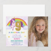 9e Rainbow Unicorn Verjaardag Uitnodigingen w foto (Voorkant / Achterkant)