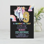 9e Rainbow Unicorn Verjaardag Uitnodigingen Waterc (Staand voorkant)