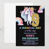 9e Rainbow Unicorn Verjaardag Uitnodigingen Waterc (Voorkant / Achterkant)
