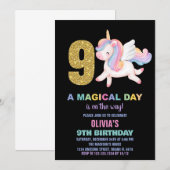 9e Rainbow Unicorn Verjaardag Uitnodigingen Zwart (Voorkant / Achterkant)