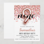 9e Roos Gold Birthday Uitnodiging (Voorkant / Achterkant)