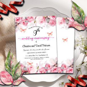 9e trouwdagjubileum Elegante Roze Rozen Kaart
