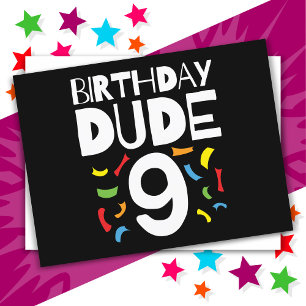 9e verjaardag 9-jarige jongensfeest verjaardag dud briefkaart