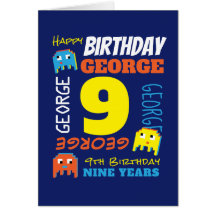 9e verjaardag aangepaste naam gele blauwe pixel ga