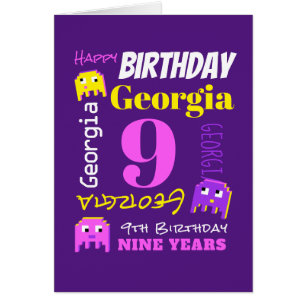 9e verjaardag aangepaste naam gele roze pixelgame