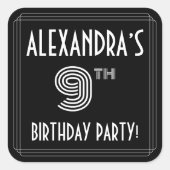 9e verjaardag: Art Deco Style en aangepaste naam Vierkante Sticker (Voorkant)