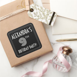 9e verjaardag: Art Deco Style en aangepaste naam Vierkante Sticker