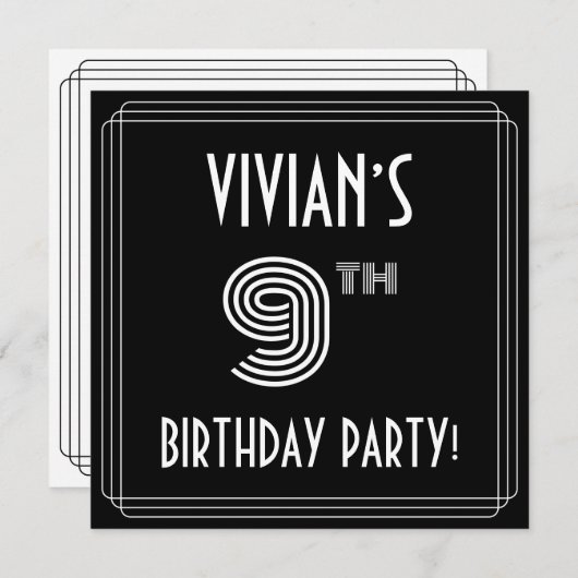 9e verjaardag: Art Deco Style met aangepaste naam Kaart (Voorkant / Achterkant)