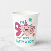 9e verjaardag Axolotl Negen jaar oude Cute Axolotl Papieren Bekers (Voorkant)