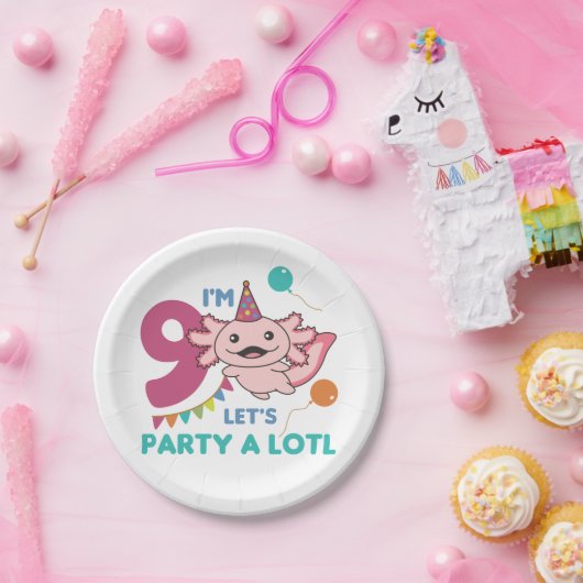 9e verjaardag Axolotl Negen jaar oude Cute Axolotl Papieren Bordje (Feest)