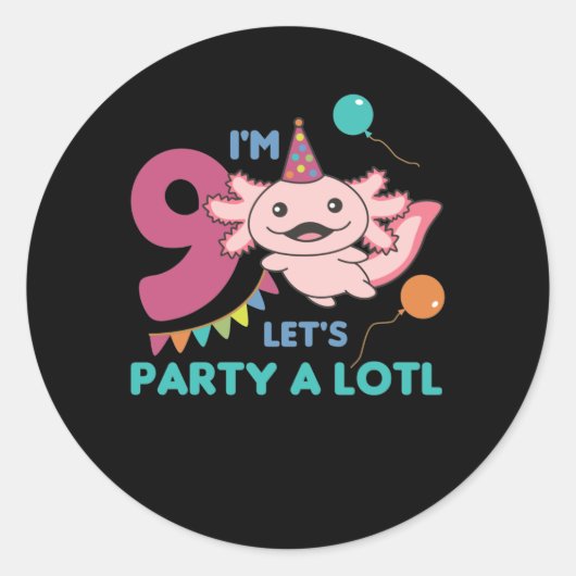9e verjaardag Axolotl Negen jaar oude Cute Axolotl Ronde Sticker (Voorkant)