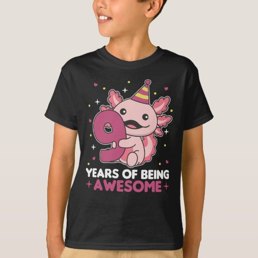 9e verjaardag Axolotl Negen jaar oude Cute Axolotl T-shirt (Voorkant)