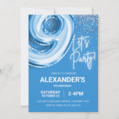 9e verjaardag ballon jongen blauw neon kaart (Voorkant)