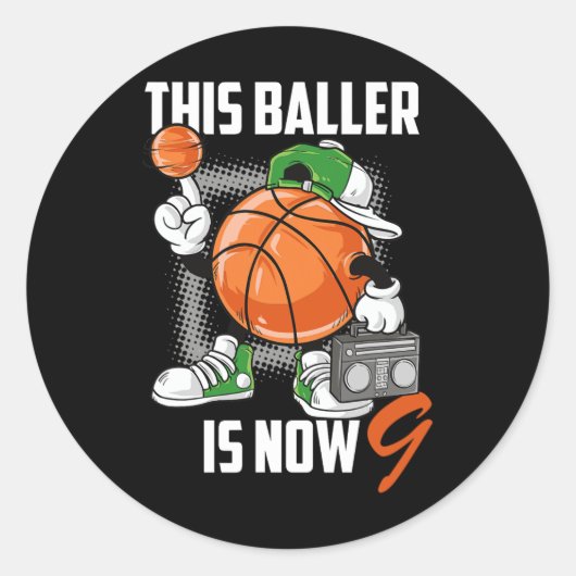 9e Verjaardag Basketbal Speler Plezier 9 Jaar Oud  Ronde Sticker (Voorkant)