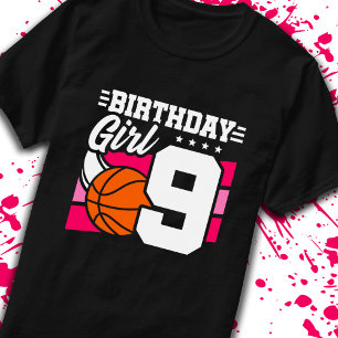 9e verjaardag Basketball Birthday 9-jarig meisje T-shirt