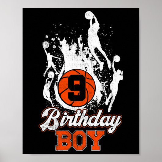 9e verjaardag Basketball Theme Birthday Boy 9jaar Poster (Voorkant)