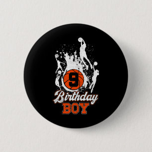 9e verjaardag Basketball Theme Birthday Boy 9jaar Ronde Button 5,7 Cm