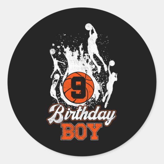 9e verjaardag Basketball Theme Birthday Boy 9jaar Ronde Sticker (Voorkant)