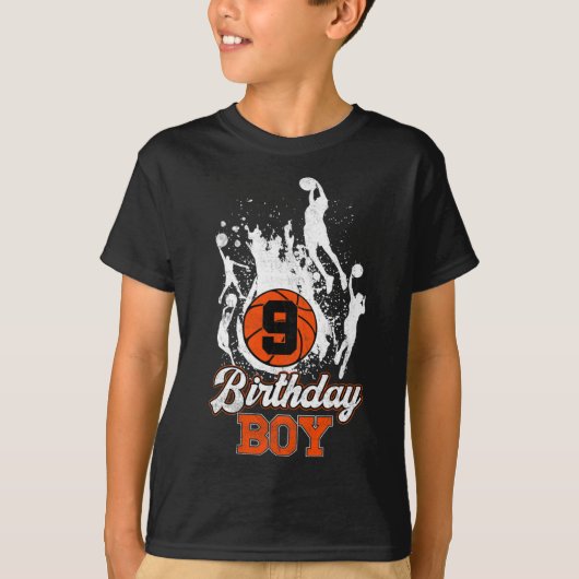 9e verjaardag Basketball Theme Birthday Boy 9jaar  T-shirt (Voorkant)