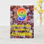 9e verjaardag; bijtende herfst; regenboog "9" kaart (Gele Bloem)