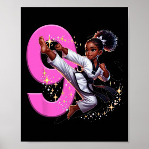 9e verjaardag Black Girl Martial Arts Party Taekwo Poster