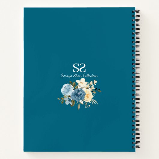 9e verjaardag Blauwgroen Bloem Foto Geel Gastboek Notitieboek (Achterkant)