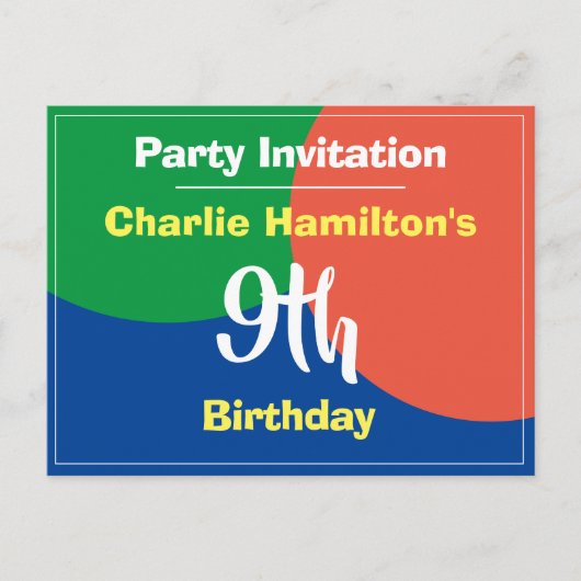 9e verjaardag Briefkaart uitnodiging (Voorkant)