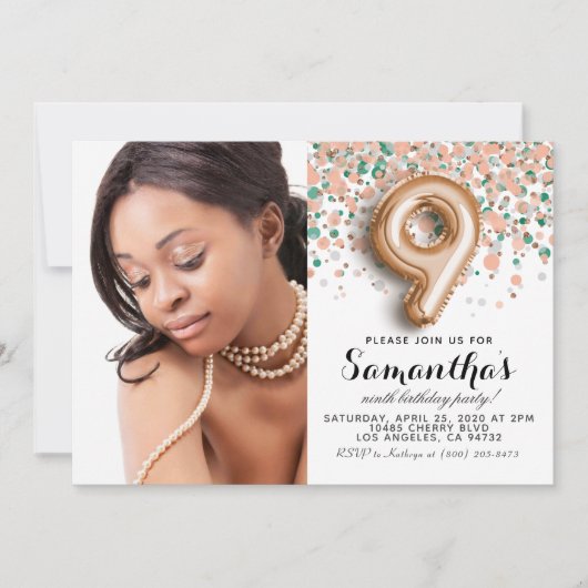 9e verjaardag Confetti Gold-portret Kaart (Voorkant)