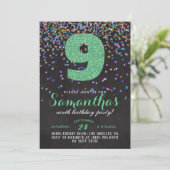 9e Verjaardag Confetti Uitnodiging (Staand voorkant)