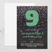 9e Verjaardag Confetti Uitnodiging (Voorkant / Achterkant)