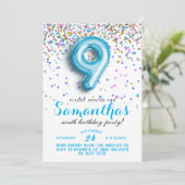 9e Verjaardag Confetti Uitnodiging (Staand voorkant)