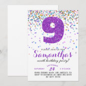 9e Verjaardag Confetti Uitnodiging (Voorkant / Achterkant)