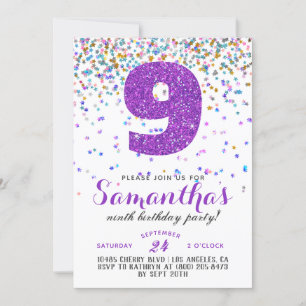 9e Verjaardag Confetti Uitnodiging