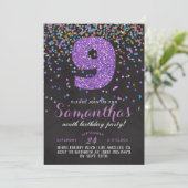 9e Verjaardag Confetti Uitnodiging (Staand voorkant)