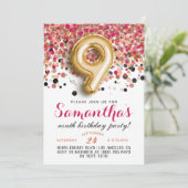 9e Verjaardag Confetti Uitnodiging (Staand voorkant)