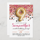 9e Verjaardag Confetti Uitnodiging (Voorkant / Achterkant)