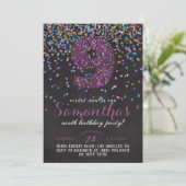 9e Verjaardag Confetti Uitnodiging (Staand voorkant)
