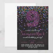 9e Verjaardag Confetti Uitnodiging (Voorkant / Achterkant)