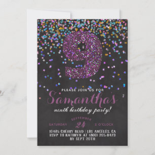 9e Verjaardag Confetti Uitnodiging