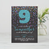 9e Verjaardag Confetti Uitnodiging (Staand voorkant)