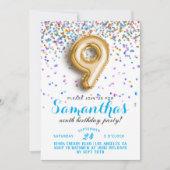 9e Verjaardag Confetti Uitnodiging (Voorkant)
