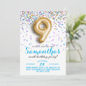 9e Verjaardag Confetti Uitnodiging (Staand voorkant)