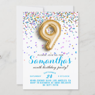 9e Verjaardag Confetti Uitnodiging