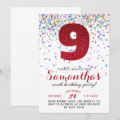 9e Verjaardag Confetti Uitnodiging (Voorkant / Achterkant)
