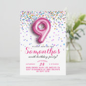 9e Verjaardag Confetti Uitnodiging (Staand voorkant)