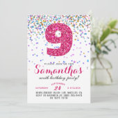 9e Verjaardag Confetti Uitnodiging (Staand voorkant)