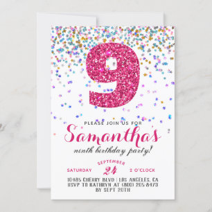 9e Verjaardag Confetti Uitnodiging